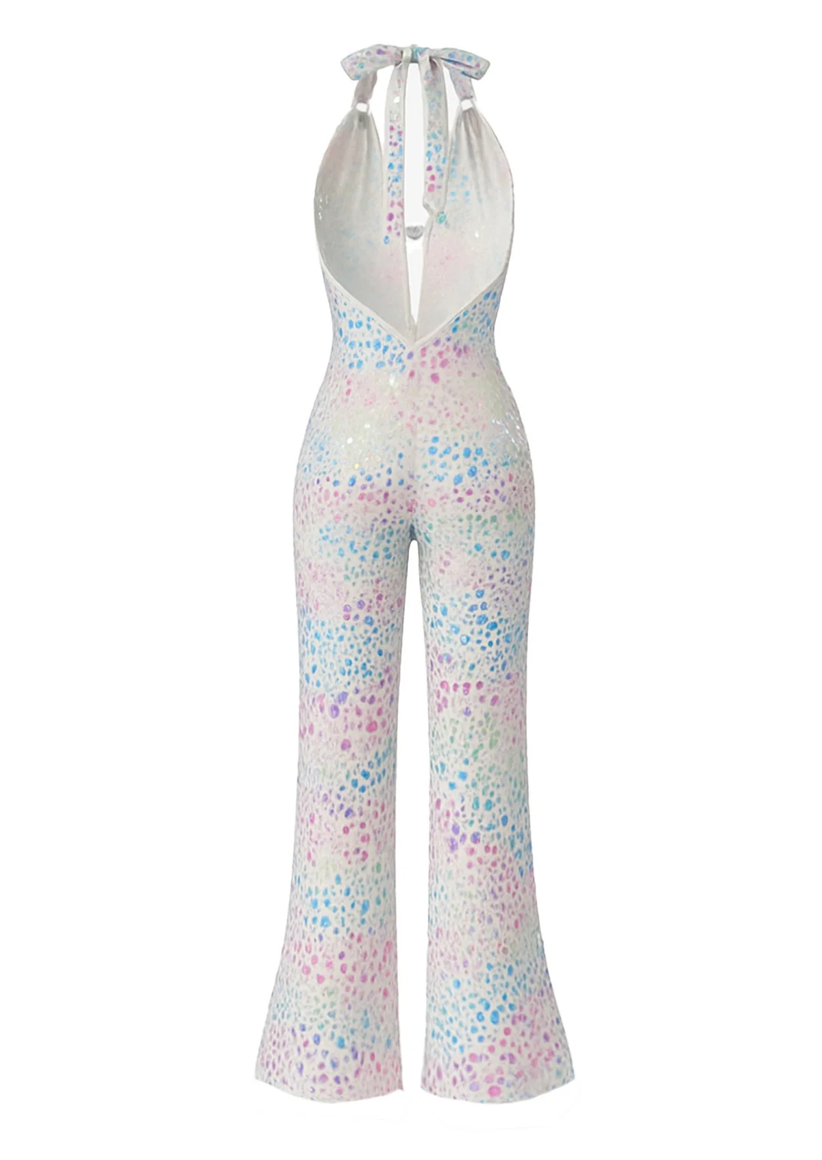 Metallic 1980s Leopard Halter Deep-V Backless Jumpsuit - Image 2