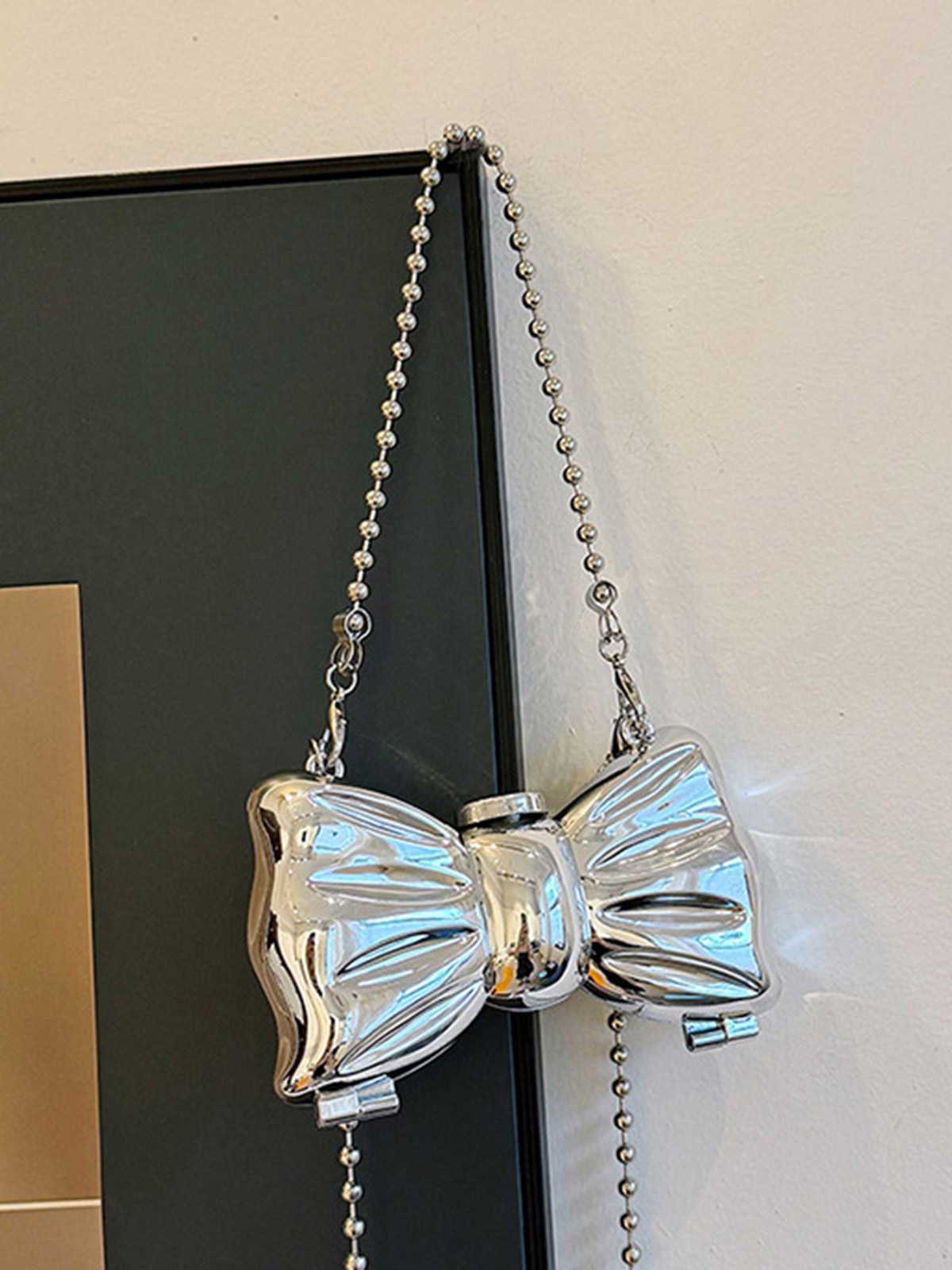 Metallic Bow Beaded Chain Bag - Image 11