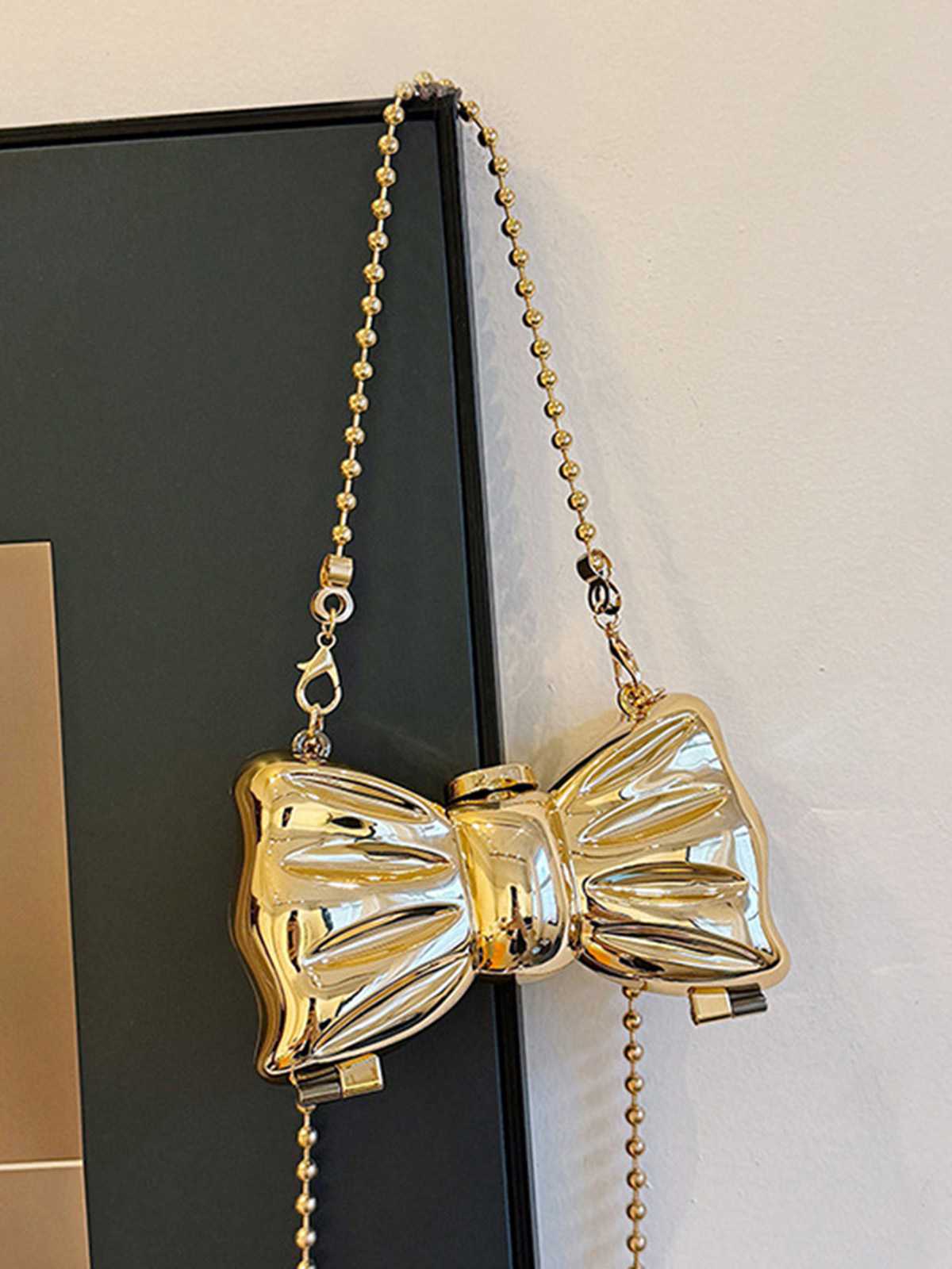 Metallic Bow Beaded Chain Bag - Image 2
