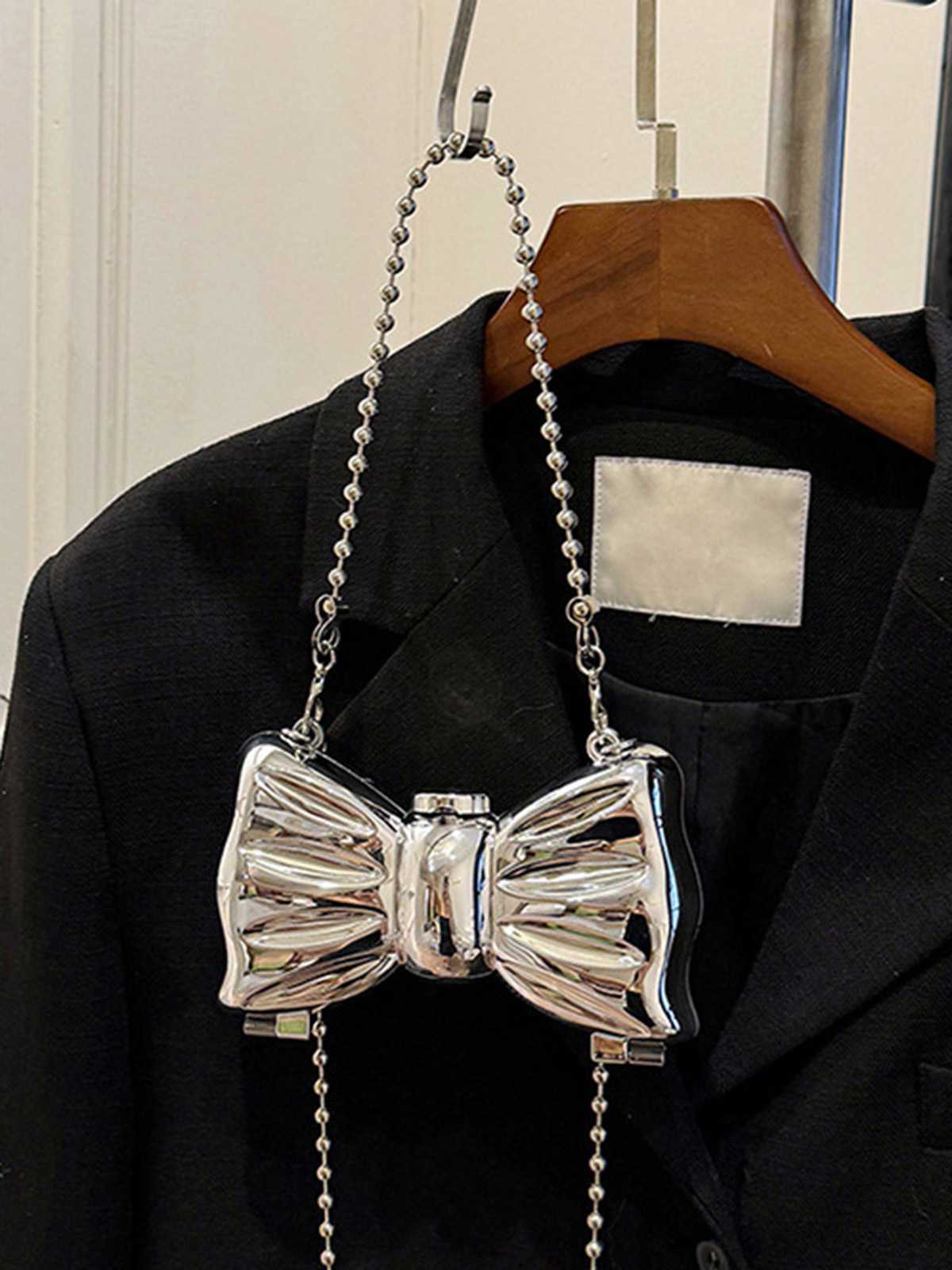 Metallic Bow Beaded Chain Bag - Image 8