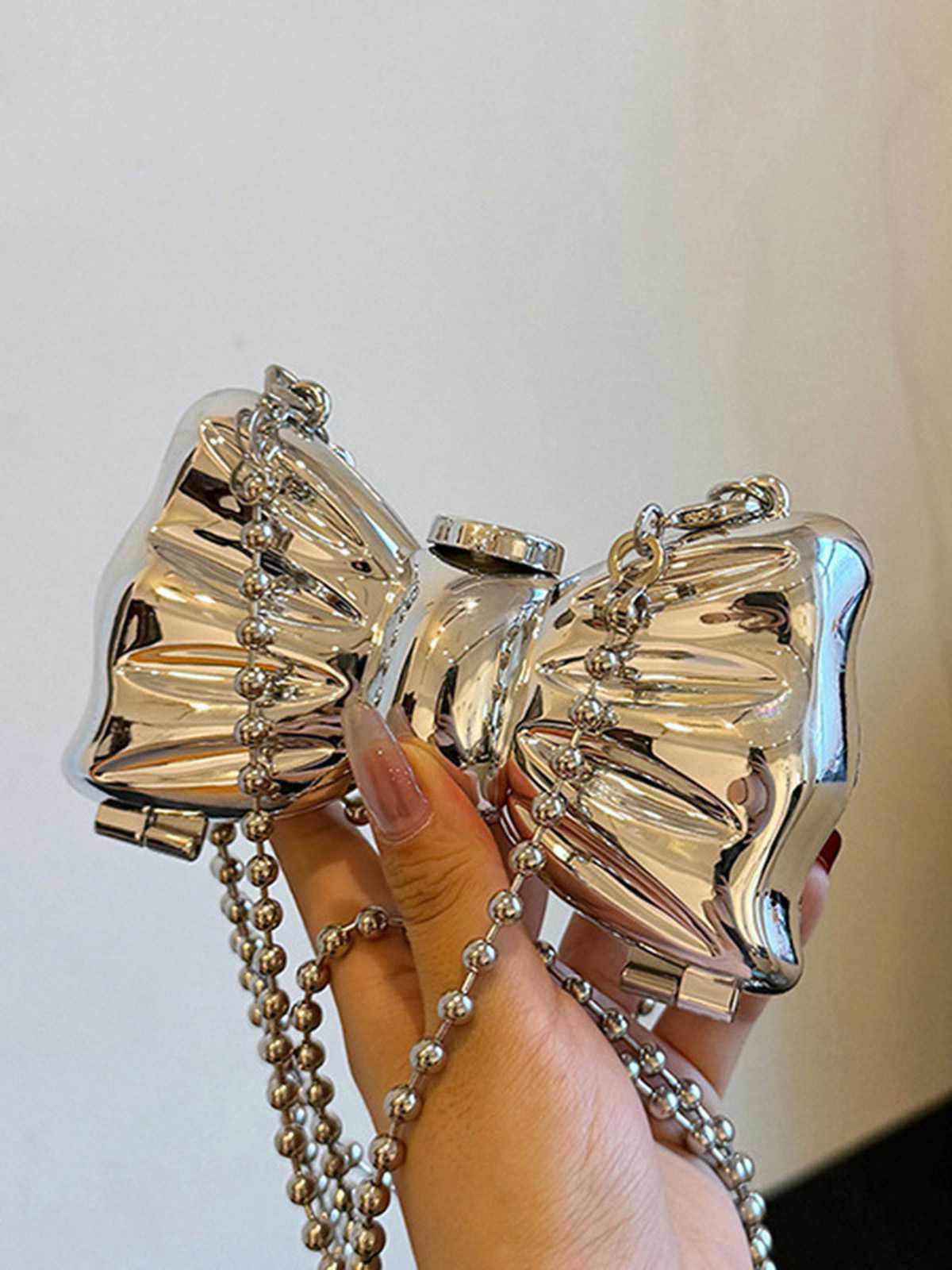 Metallic Bow Beaded Chain Bag - Image 9