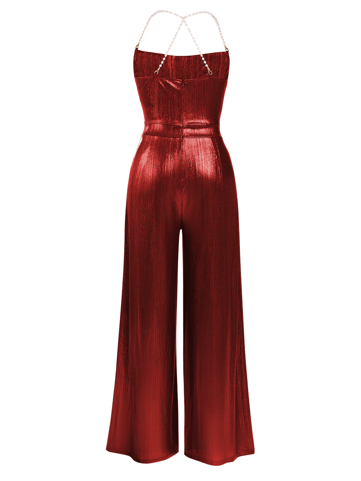 Metallic Red 1980s Cowl Neck Spaghetti Strap Jumpsuit - Image 2