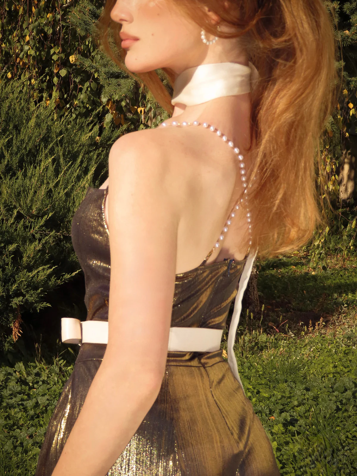 Metallic Gold 1980s Cowl Neck Spaghetti Strap Jumpsuit - Image 2