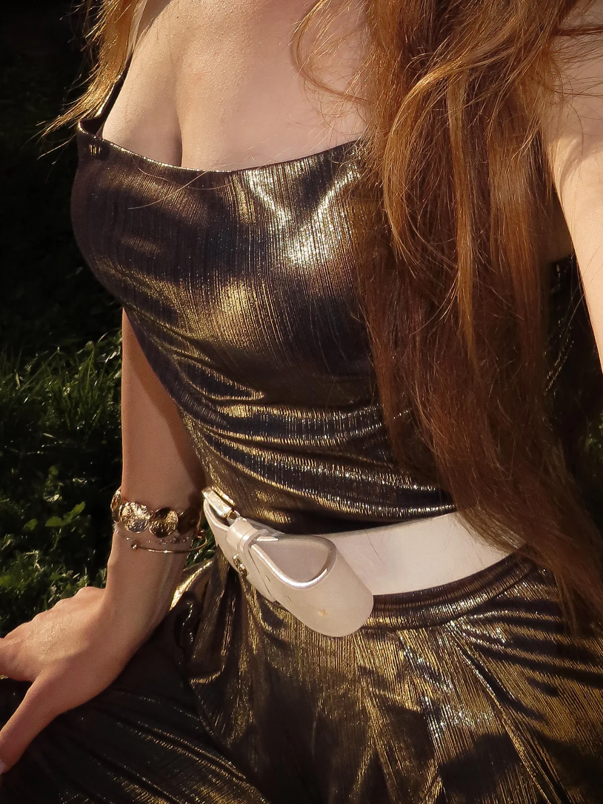 Metallic Gold 1980s Cowl Neck Spaghetti Strap Jumpsuit - Image 3