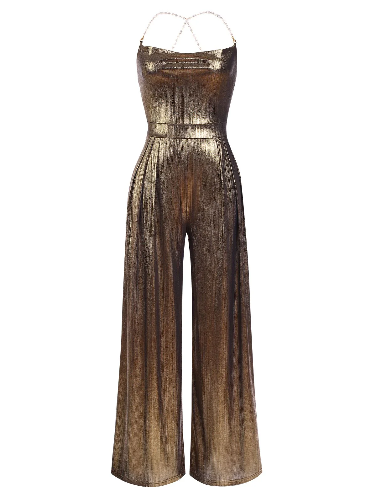 Metallic Red 1980s Cowl Neck Spaghetti Strap Jumpsuit - Image 5