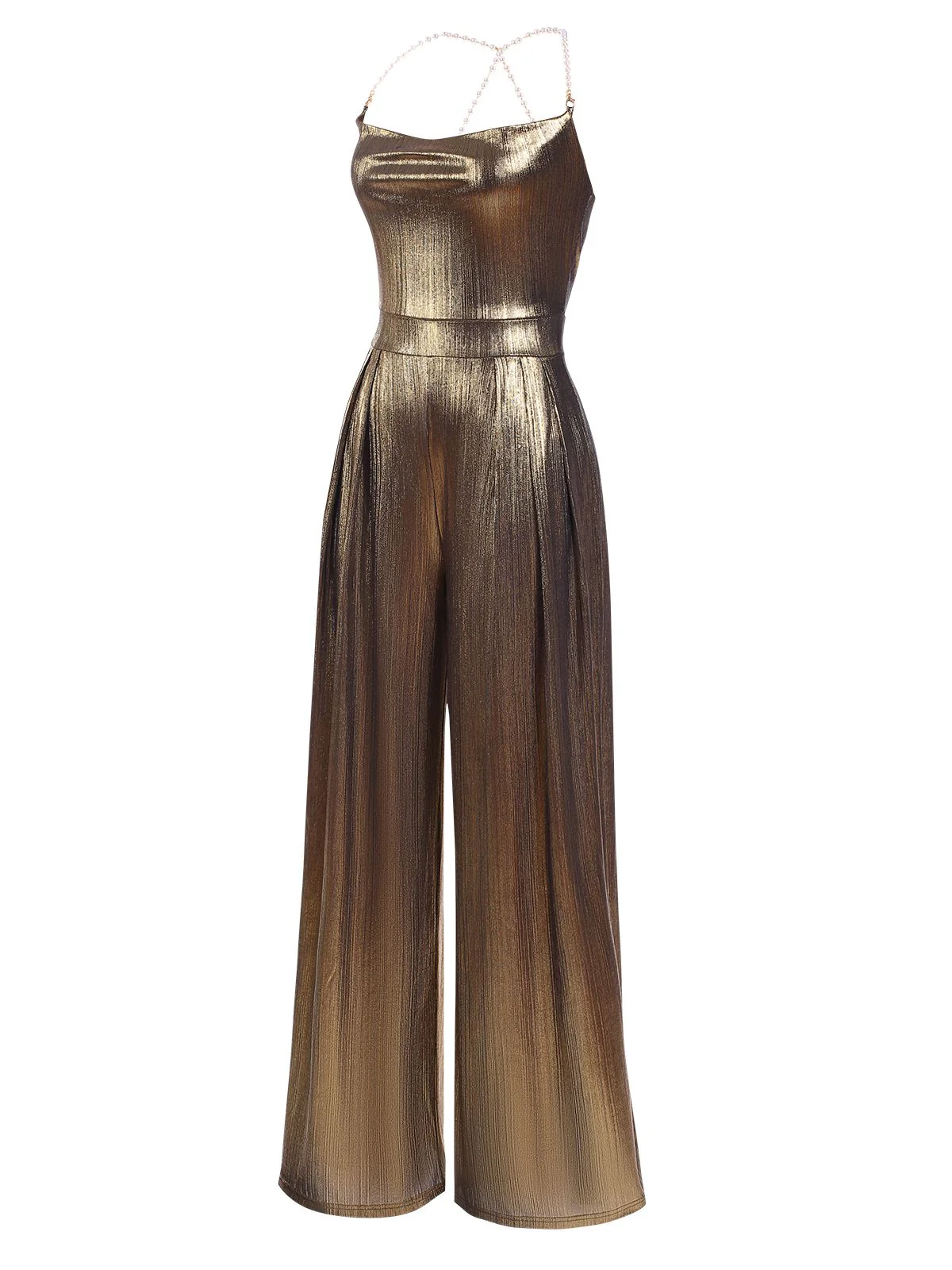 Metallic Red 1980s Cowl Neck Spaghetti Strap Jumpsuit - Image 6