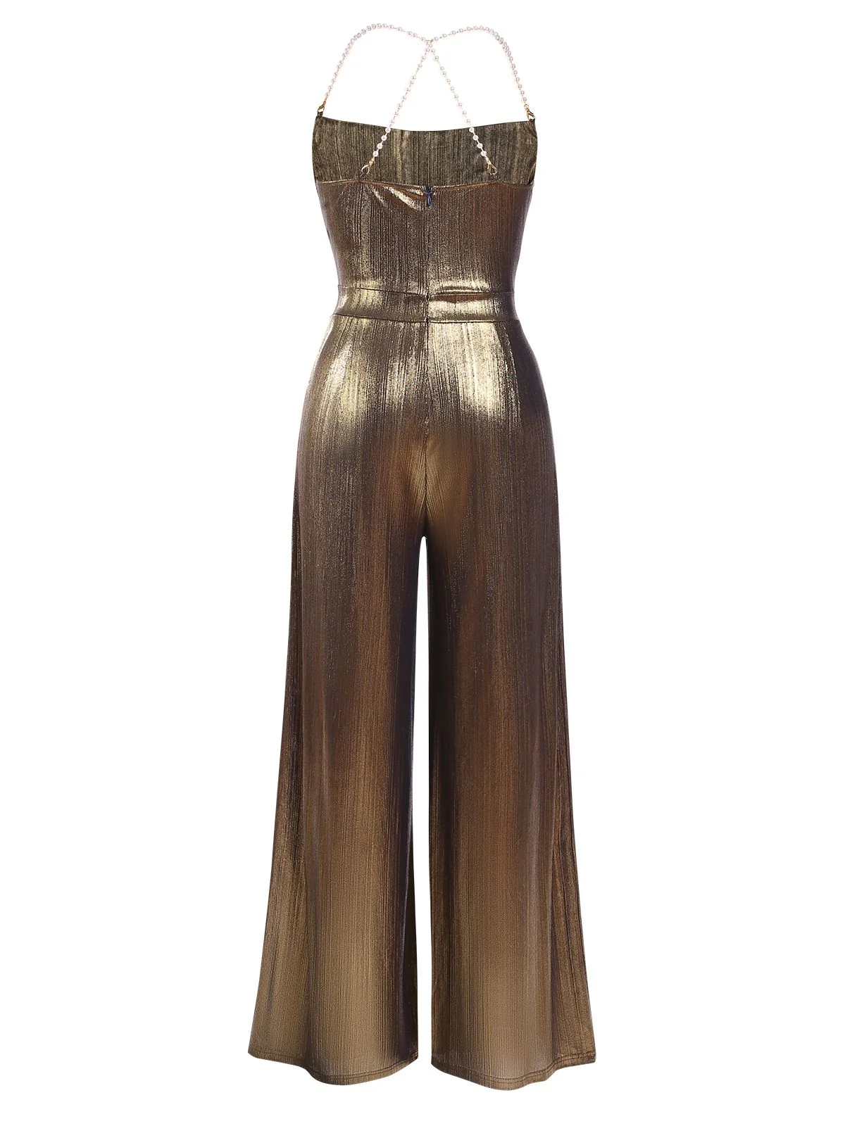 Metallic Red 1980s Cowl Neck Spaghetti Strap Jumpsuit - Image 7