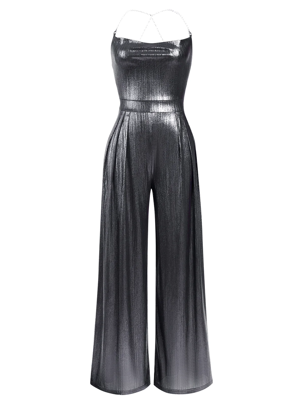 Metallic Red 1980s Cowl Neck Spaghetti Strap Jumpsuit - Image 9