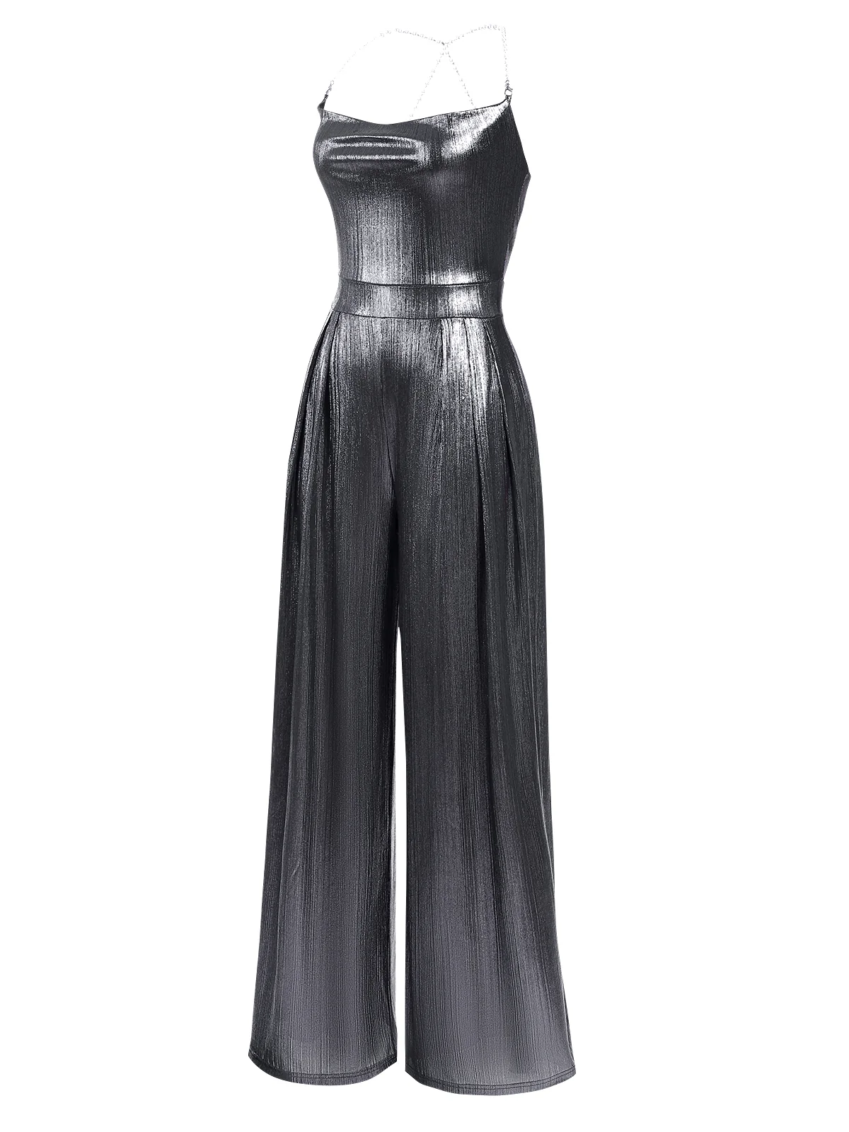 Metallic Red 1980s Cowl Neck Spaghetti Strap Jumpsuit - Image 10