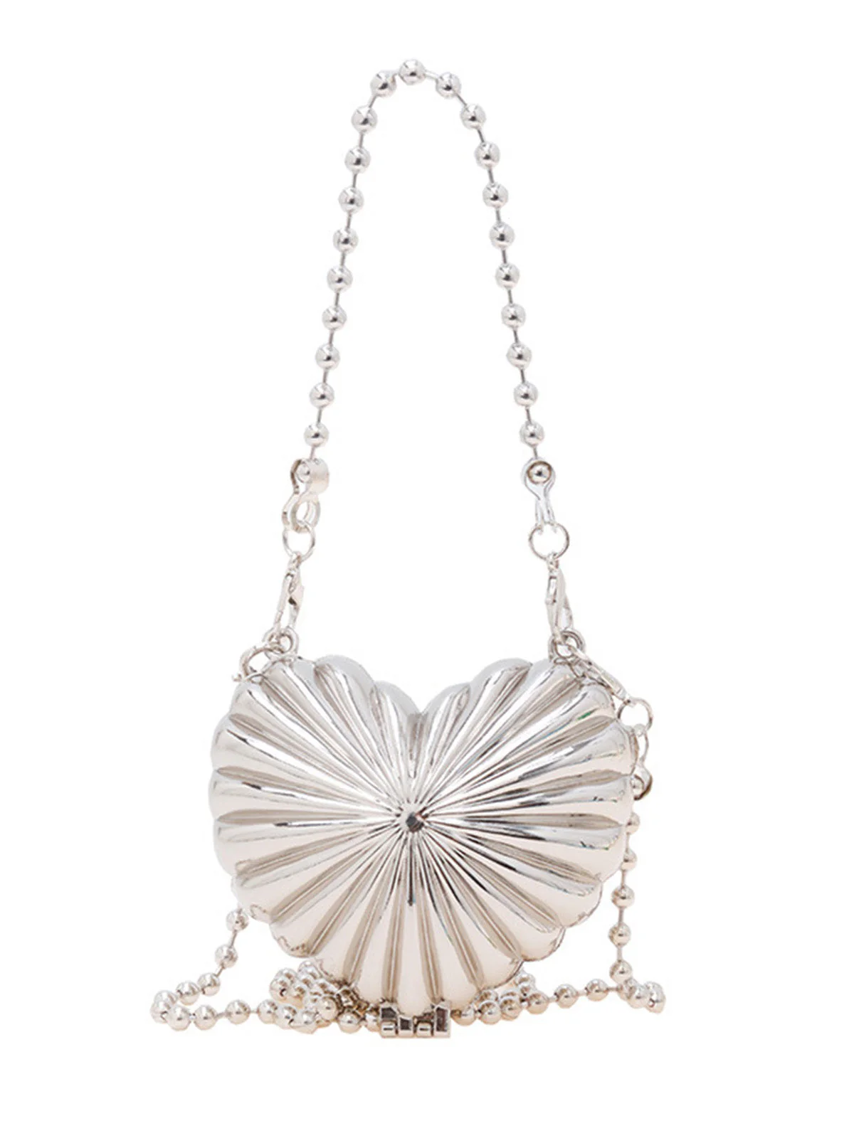 Metallic Ribbed Heart-Shaped Hard Shell Mini Bag - Image 4