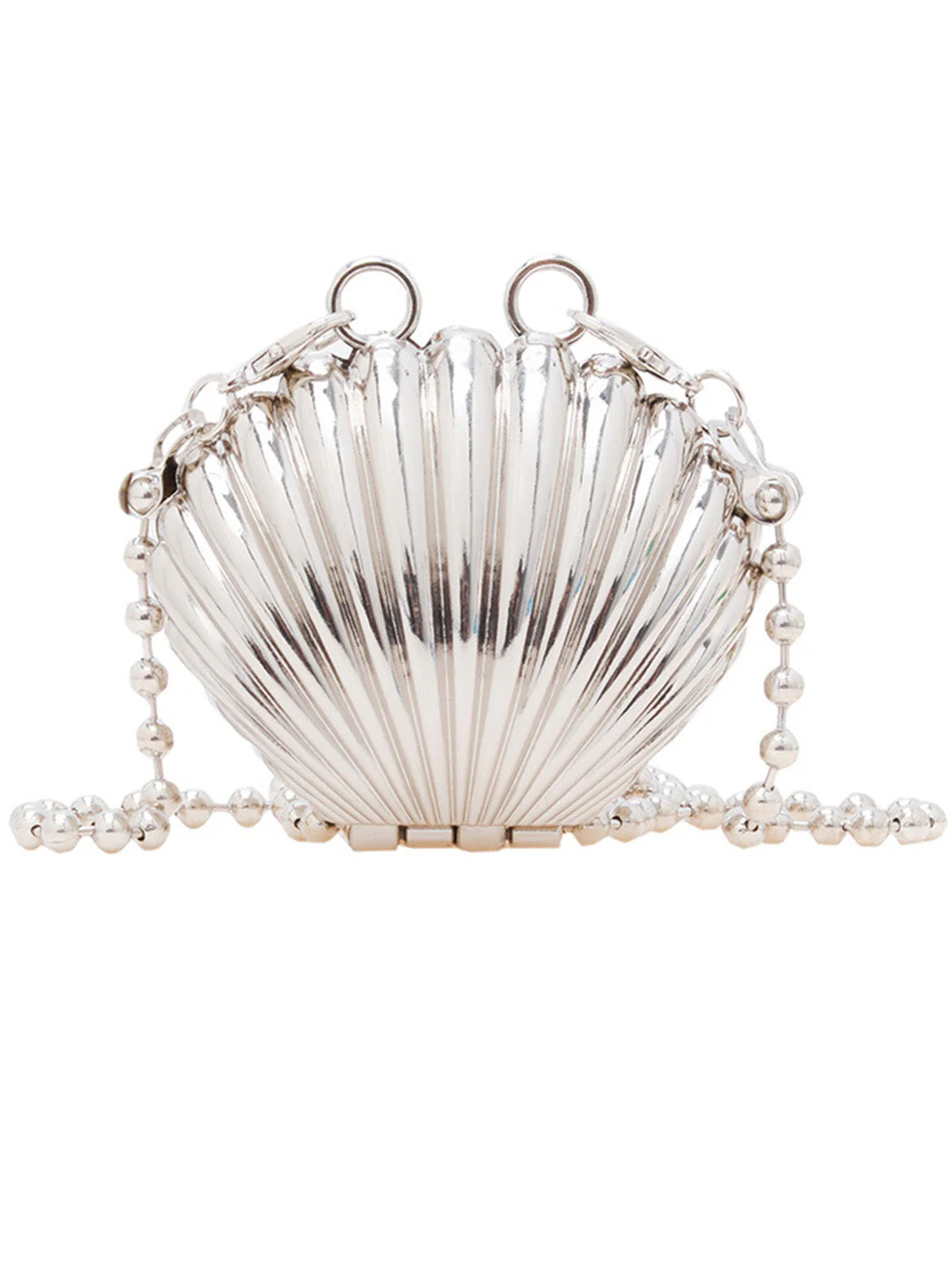 Metallic Shell-Shaped Beaded Chain Clutch Bag - Image 2