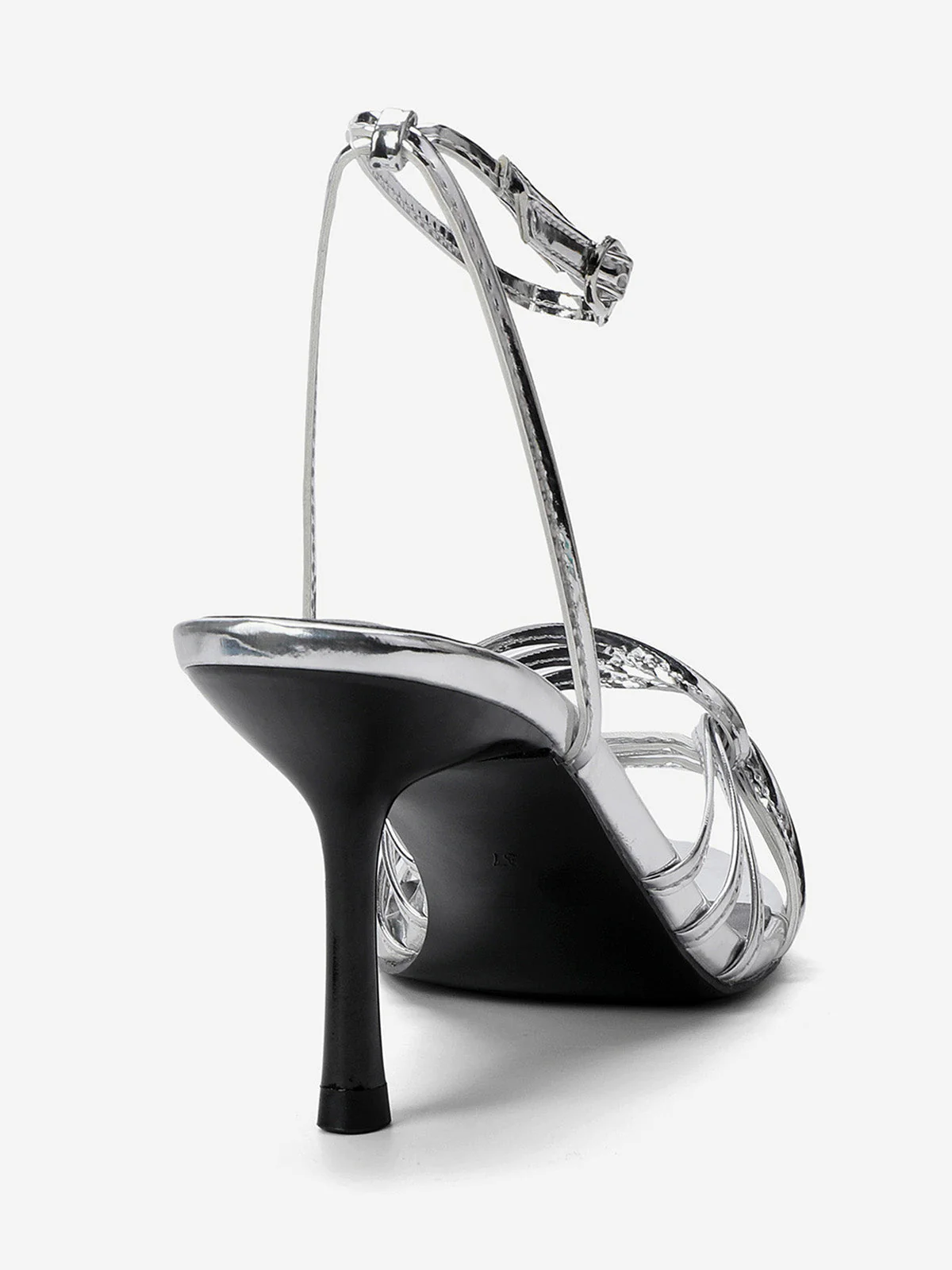 Metallic Silver Strappy Stiletto Sandals - Image 3