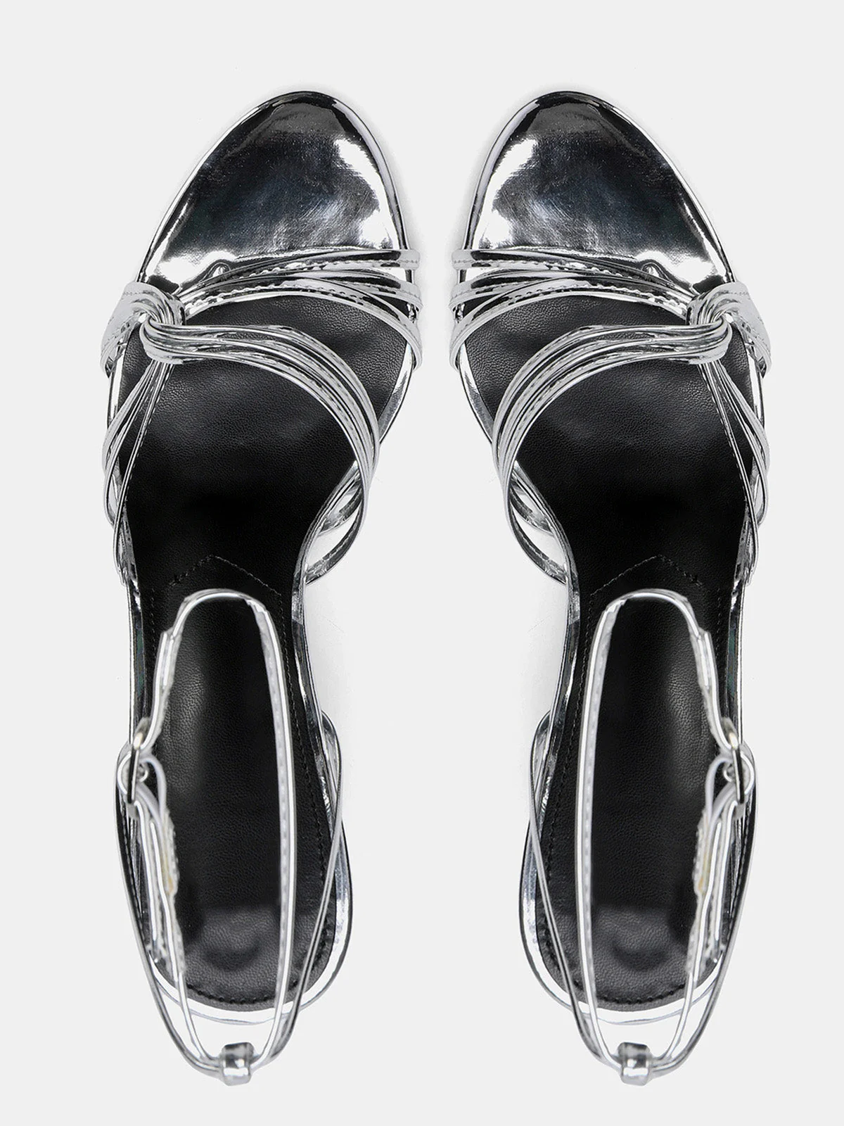 Metallic Silver Strappy Stiletto Sandals - Image 4