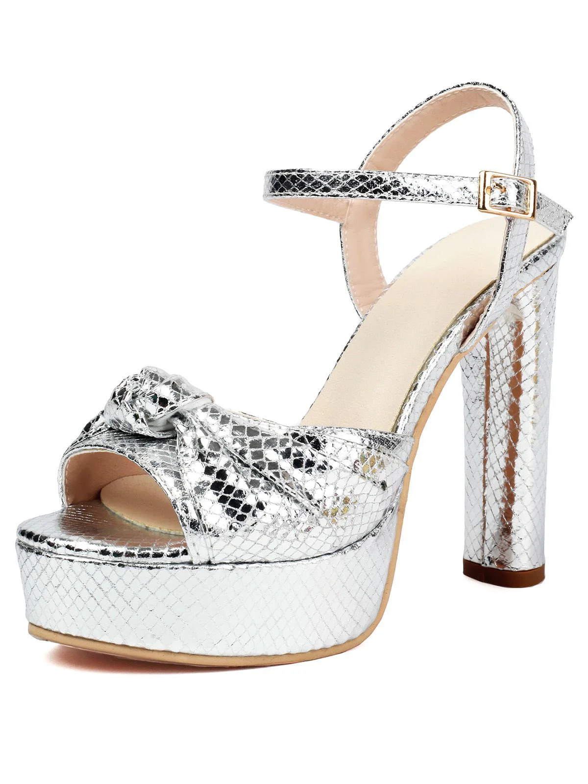 Metallic Snake Print Chunky High Heel Sandals - Image 10
