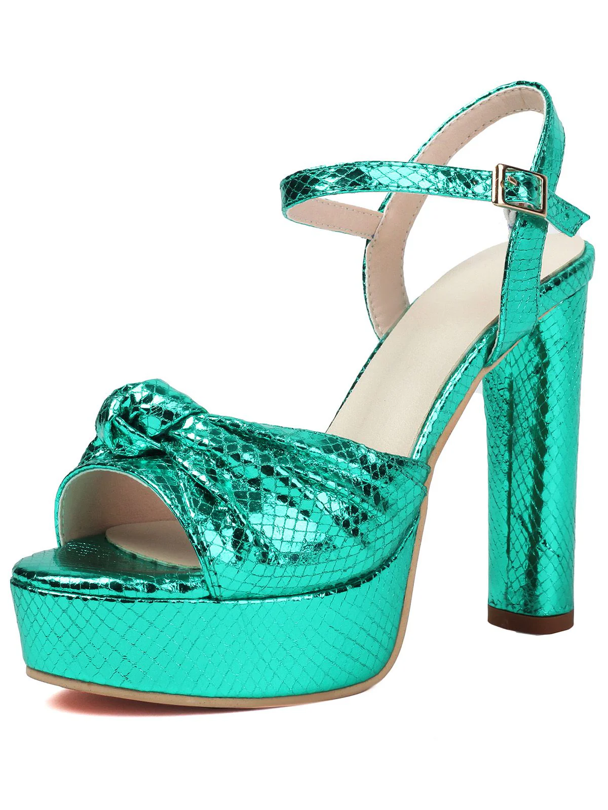 Metallic Snake Print Chunky High Heel Sandals - Image 11
