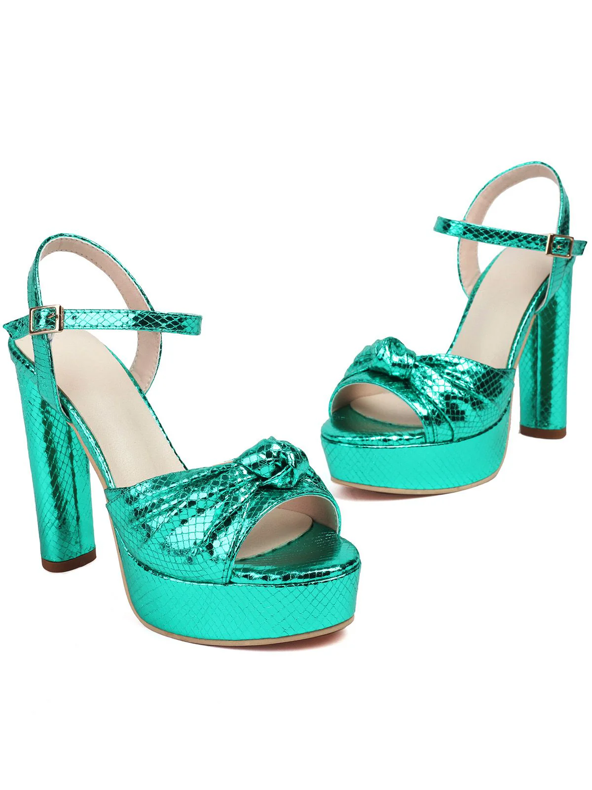 Metallic Snake Print Chunky High Heel Sandals - Image 12