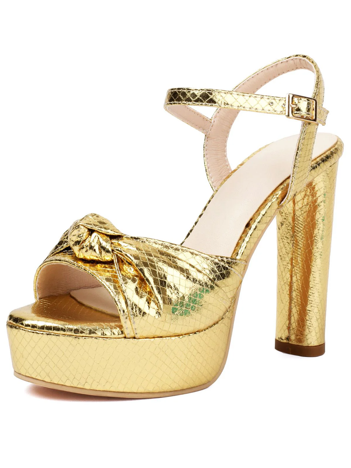 Metallic Snake Print Chunky High Heel Sandals - Image 2