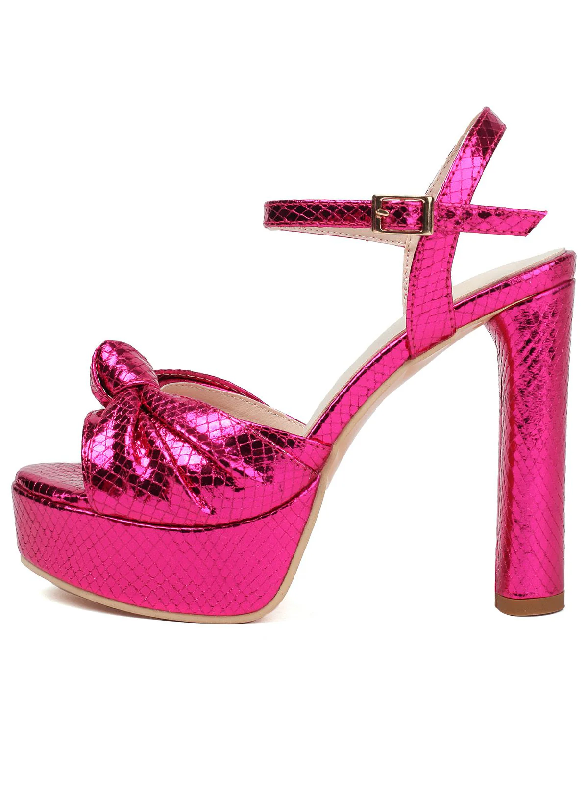 Metallic Snake Print Chunky High Heel Sandals - Image 6