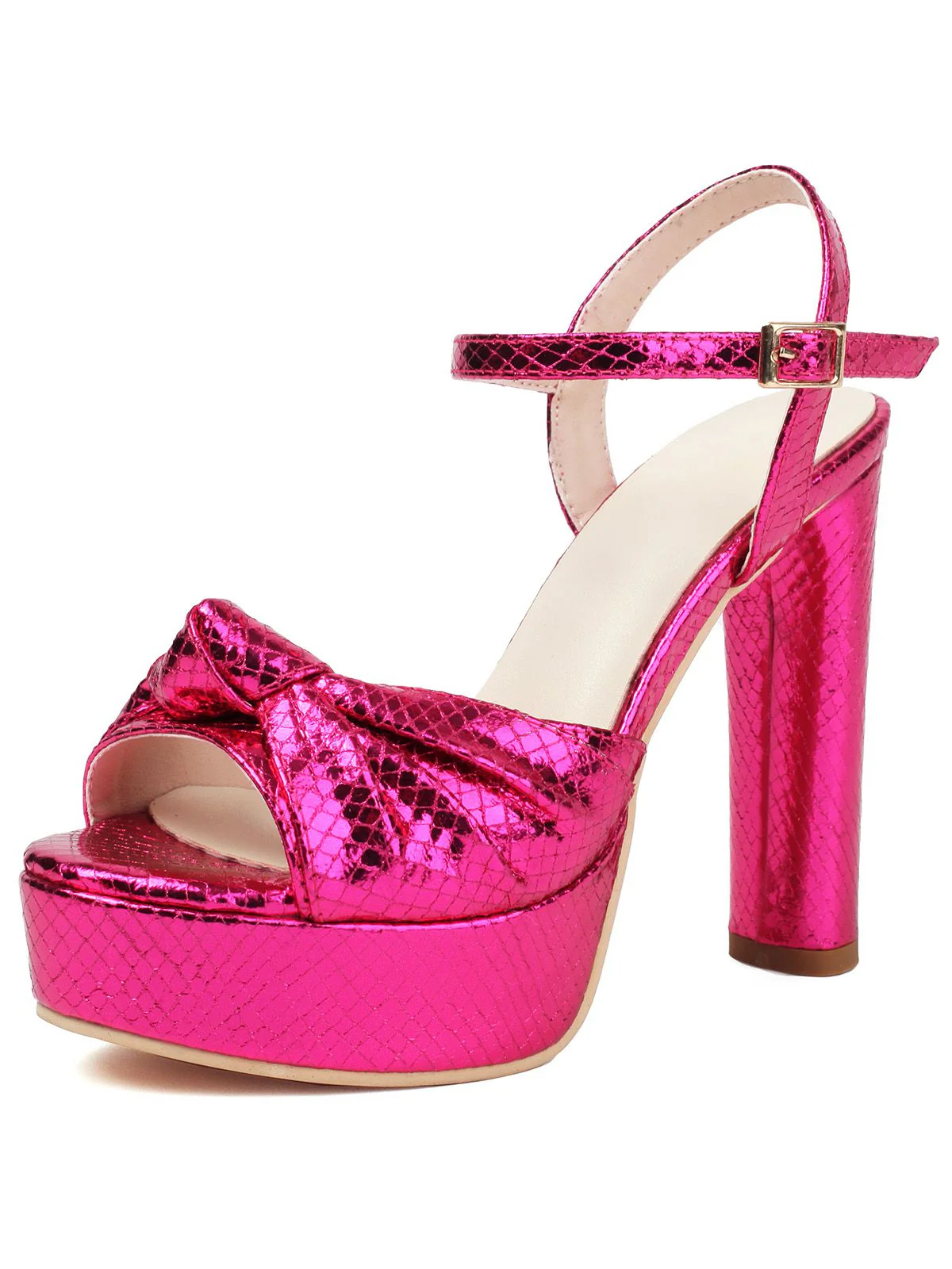 Metallic Snake Print Chunky High Heel Sandals - Image 7