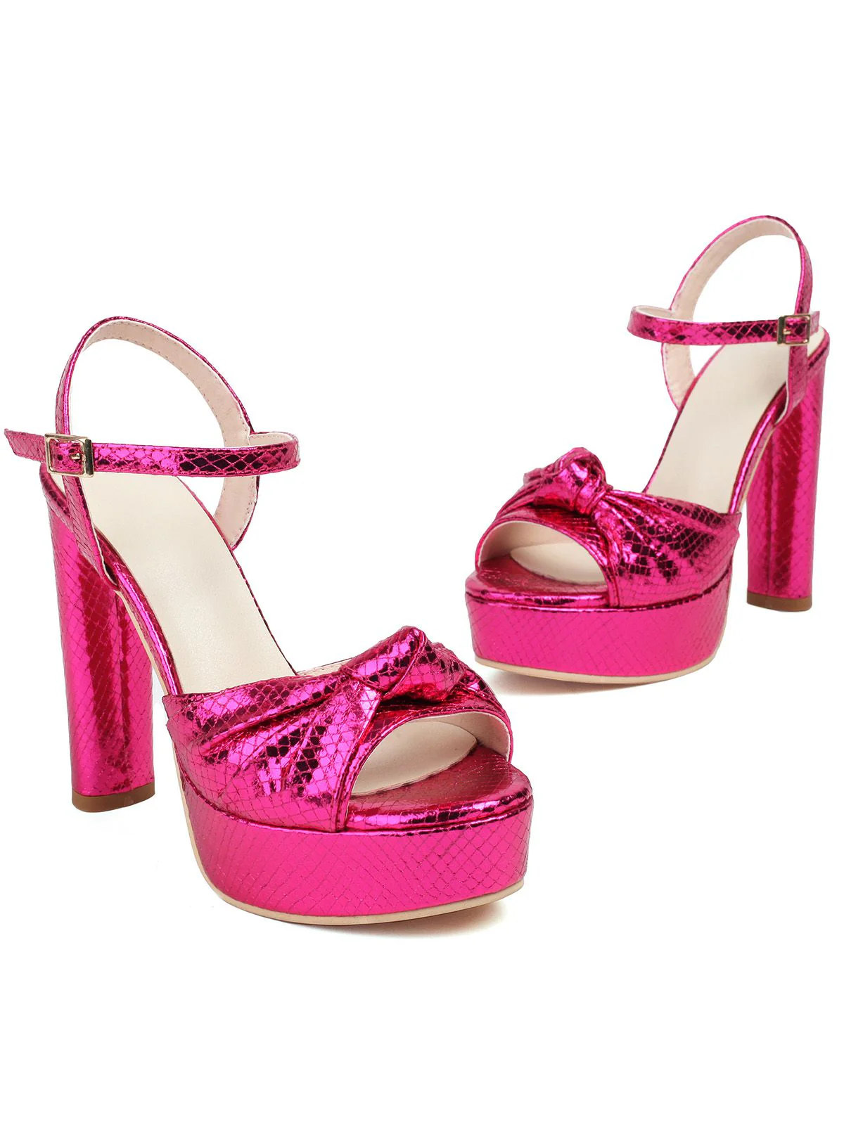 Metallic Snake Print Chunky High Heel Sandals - Image 8