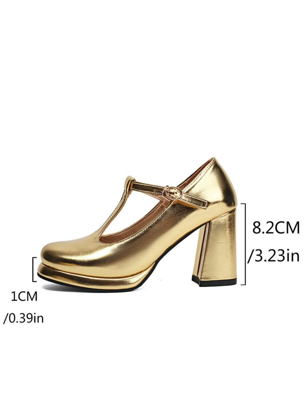 Metallic Square Toe Block Buckle Heels - Image 5