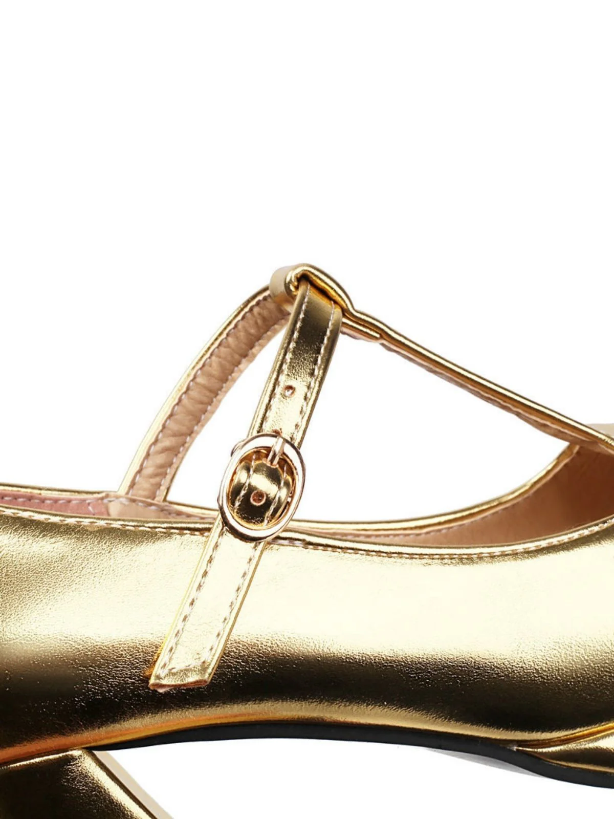 Metallic Square Toe Block Buckle Heels - Image 7
