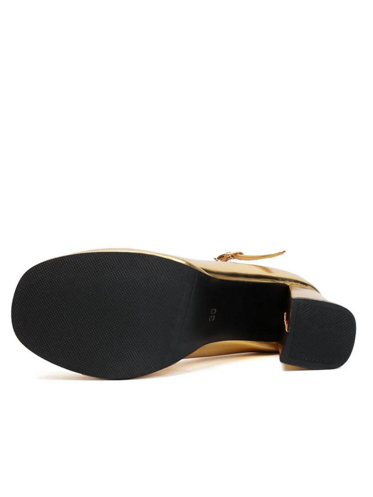 Metallic Square Toe Block Buckle Heels - Image 8