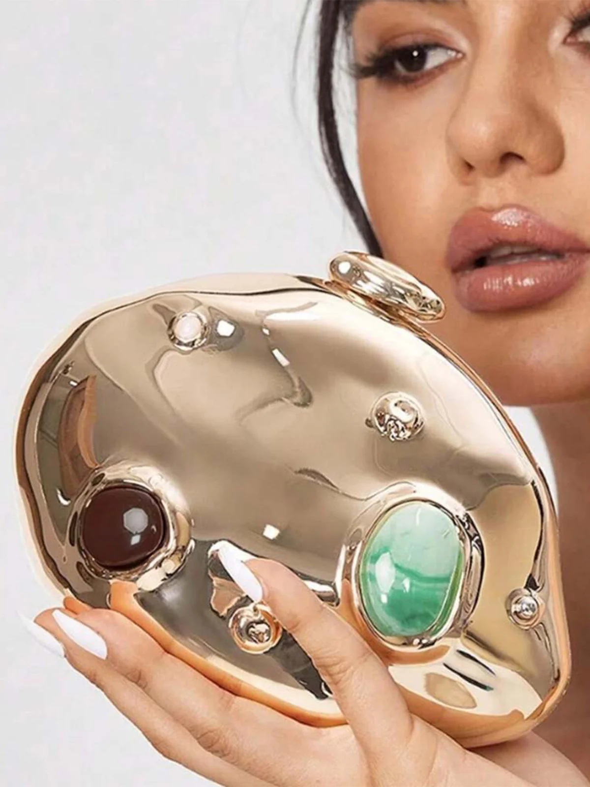 Metallic Stone Inlay Evening Bag - Image 2