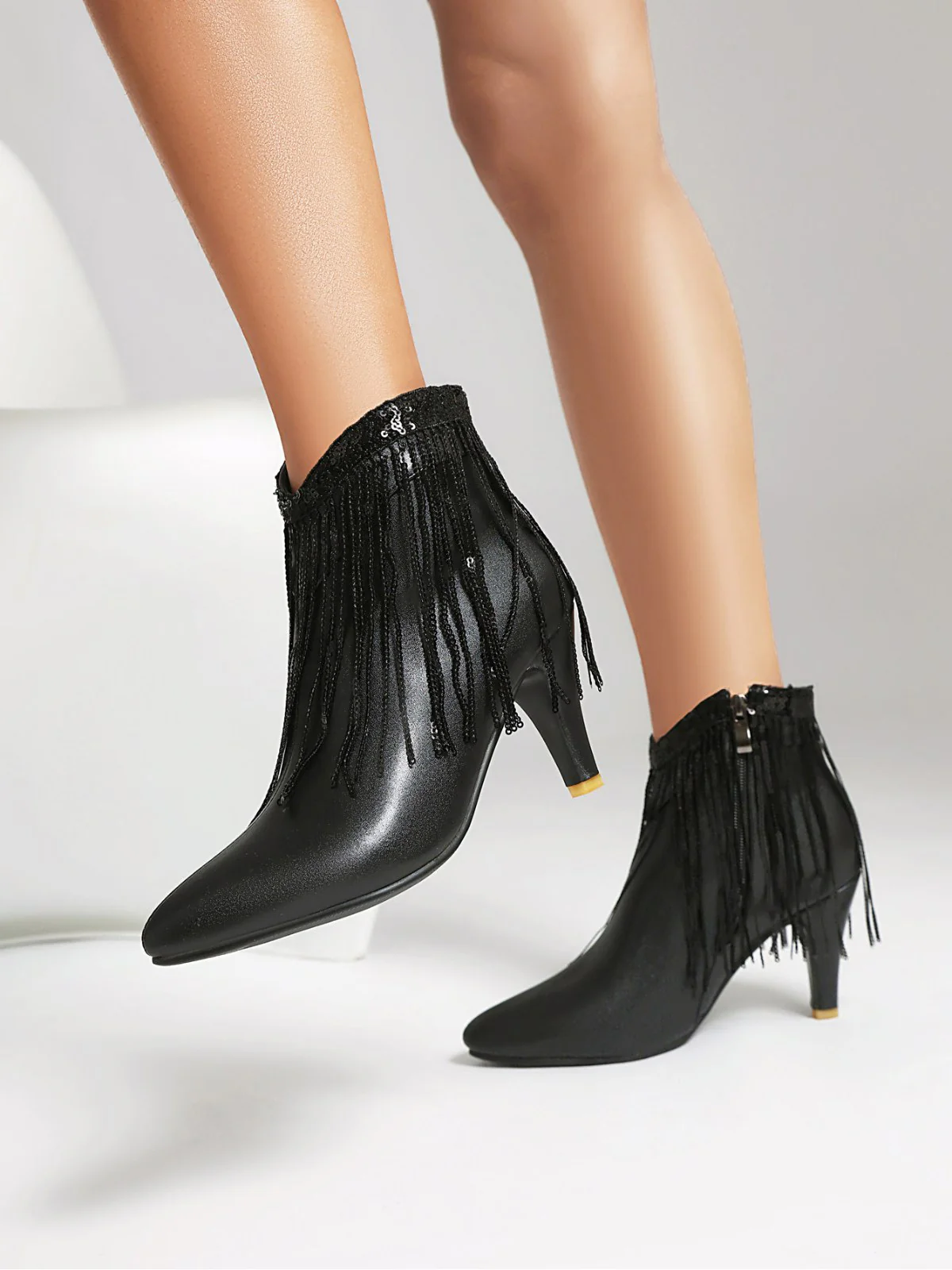 Metallic Tassel Pointed Toe Stiletto Chelsea Boots - Image 10