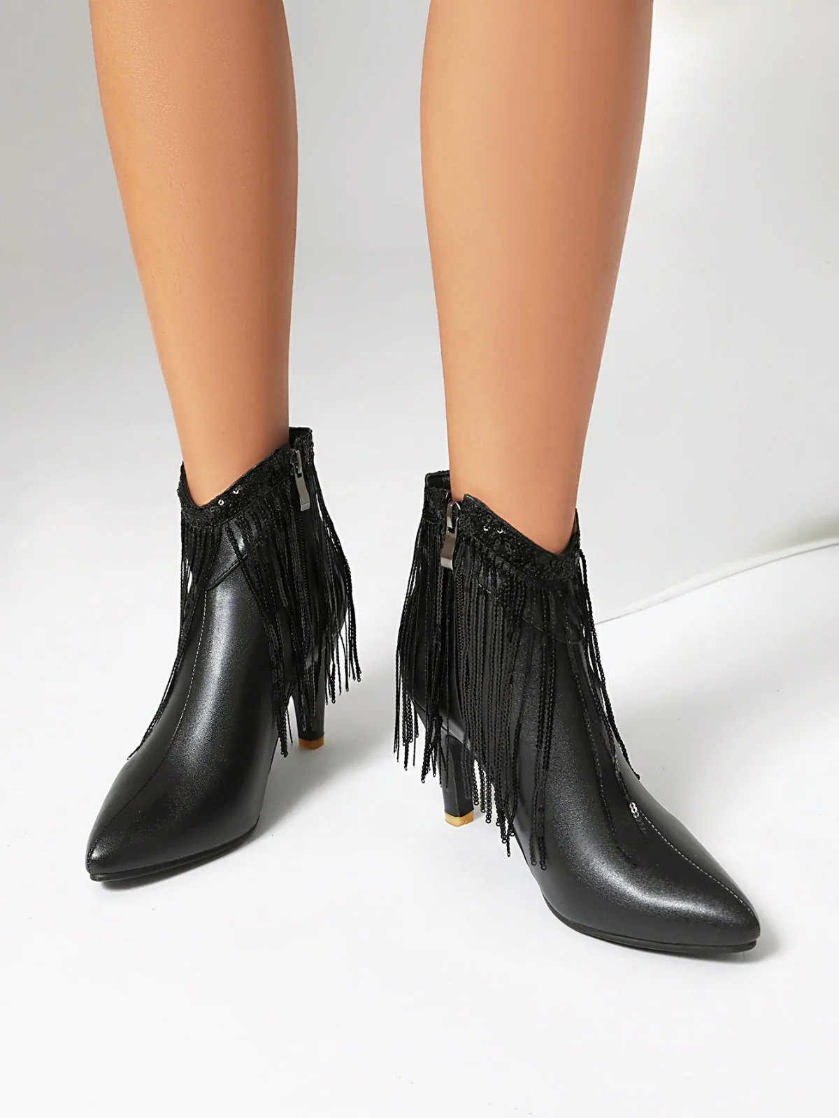 Metallic Tassel Pointed Toe Stiletto Chelsea Boots - Image 12