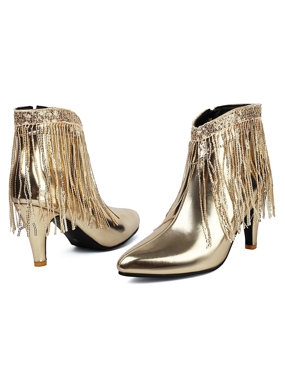 Metallic Tassel Pointed Toe Stiletto Chelsea Boots - Image 14