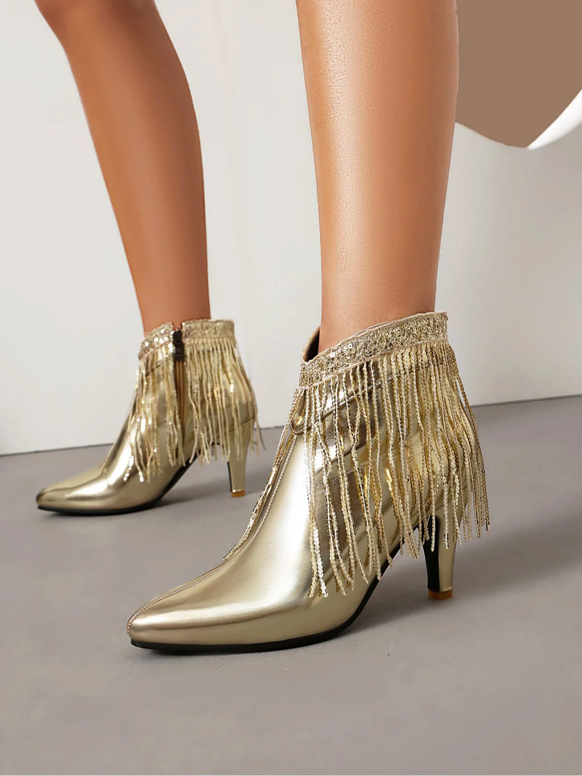 Metallic Tassel Pointed Toe Stiletto Chelsea Boots - Image 17