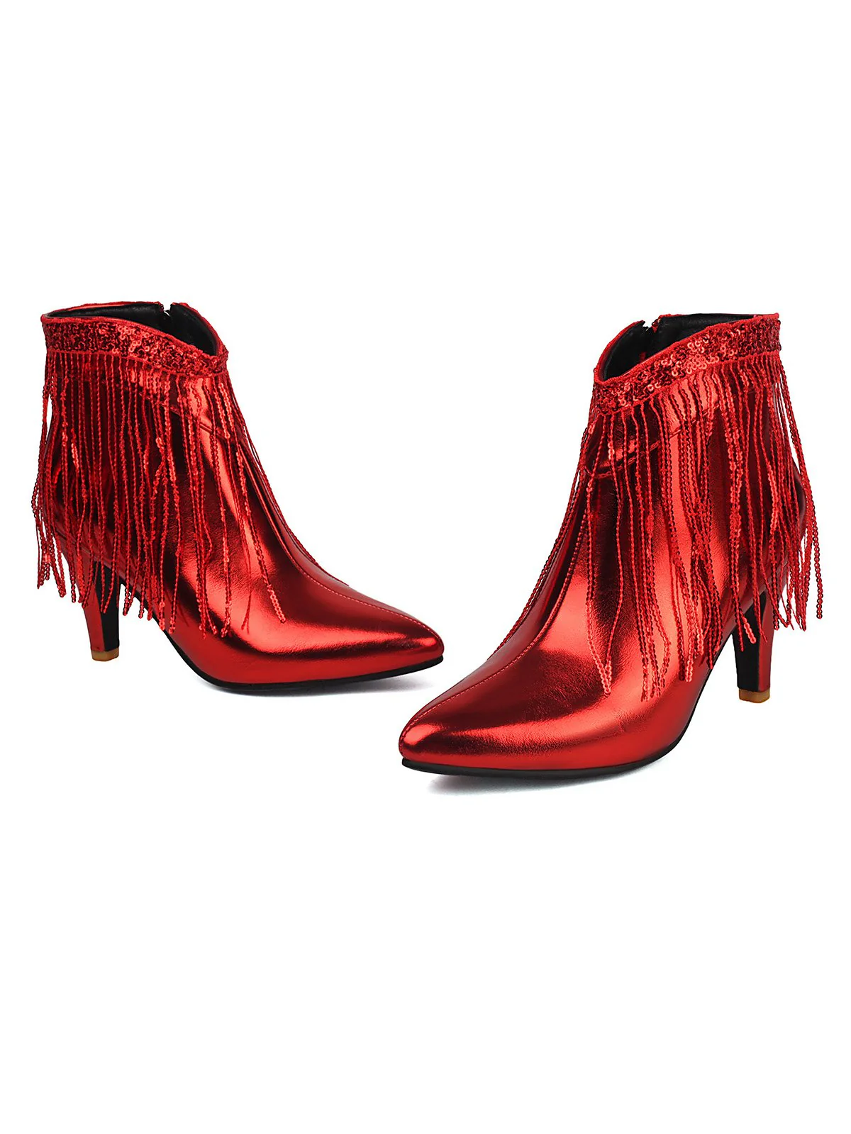 Metallic Tassel Pointed Toe Stiletto Chelsea Boots - Image 18