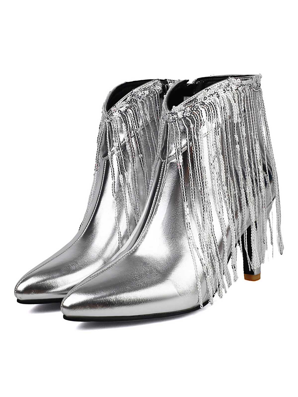Metallic Tassel Pointed Toe Stiletto Chelsea Boots - Image 2