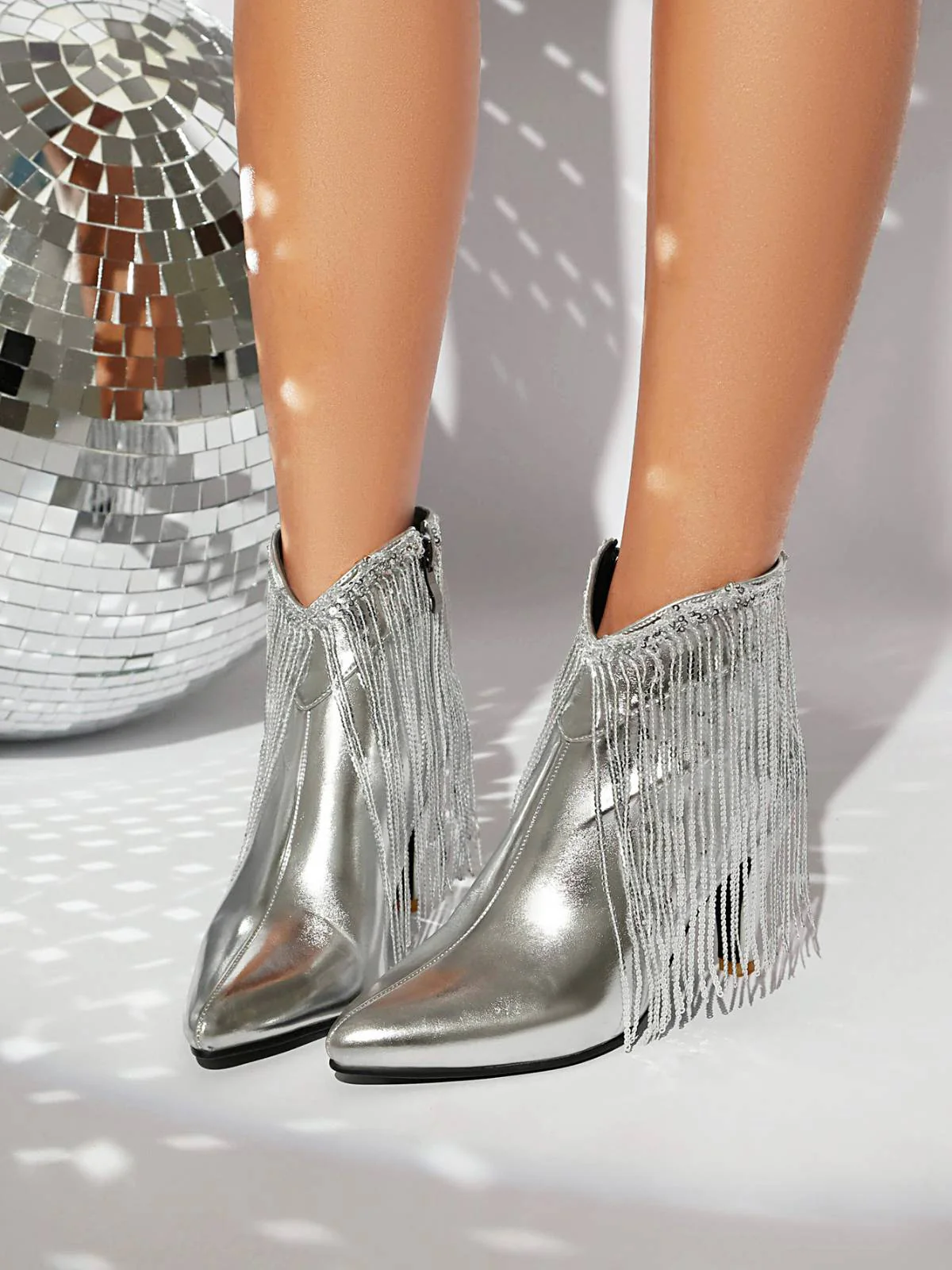 Metallic Tassel Pointed Toe Stiletto Chelsea Boots - Image 23