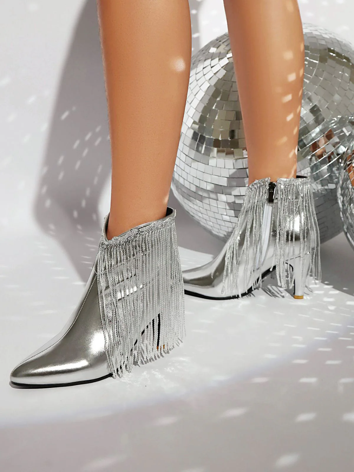 Metallic Tassel Pointed Toe Stiletto Chelsea Boots - Image 24
