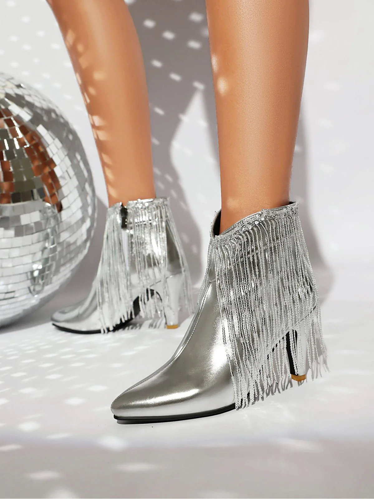 Metallic Tassel Pointed Toe Stiletto Chelsea Boots - Image 25