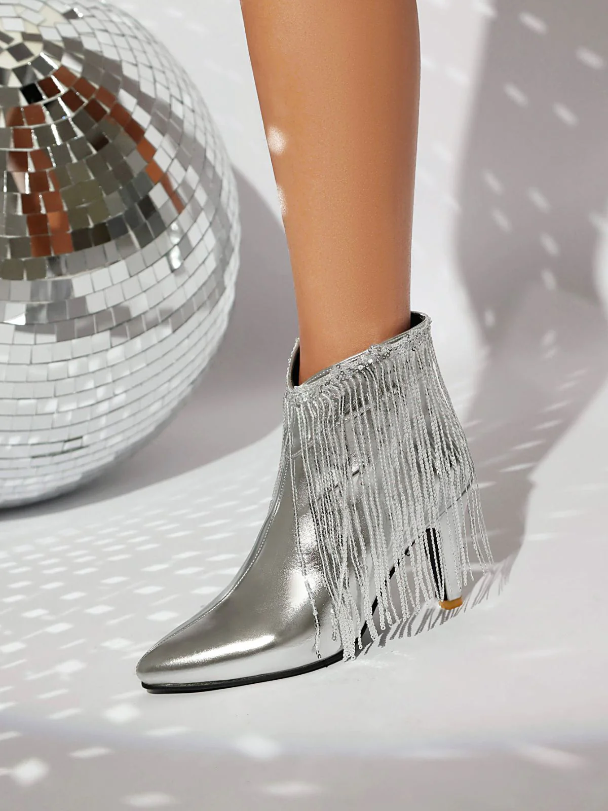 Metallic Tassel Pointed Toe Stiletto Chelsea Boots - Image 26