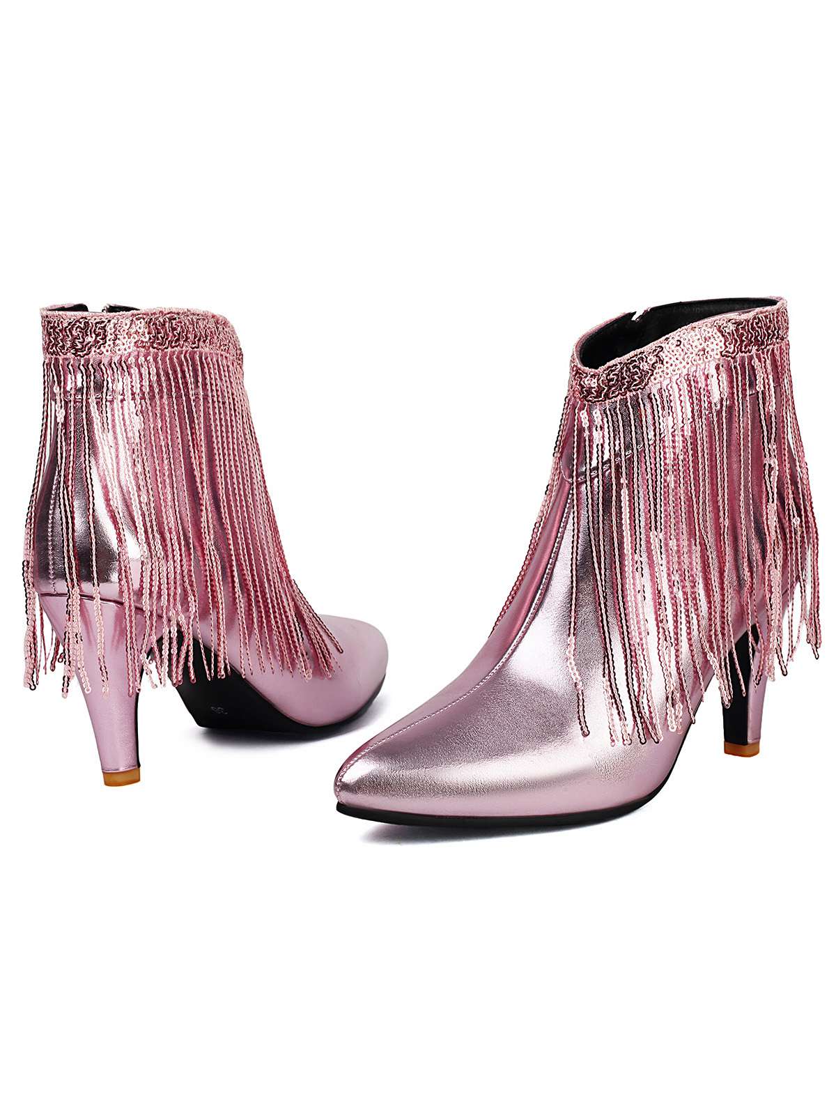 Metallic Tassel Pointed Toe Stiletto Chelsea Boots - Image 30