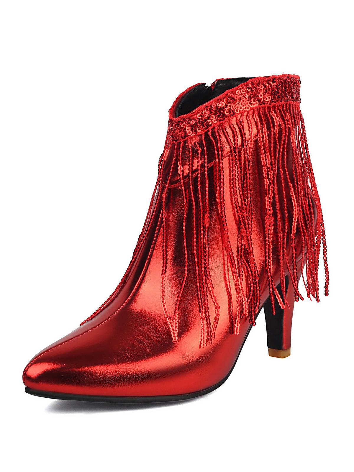 Metallic Tassel Pointed Toe Stiletto Chelsea Boots - Image 4