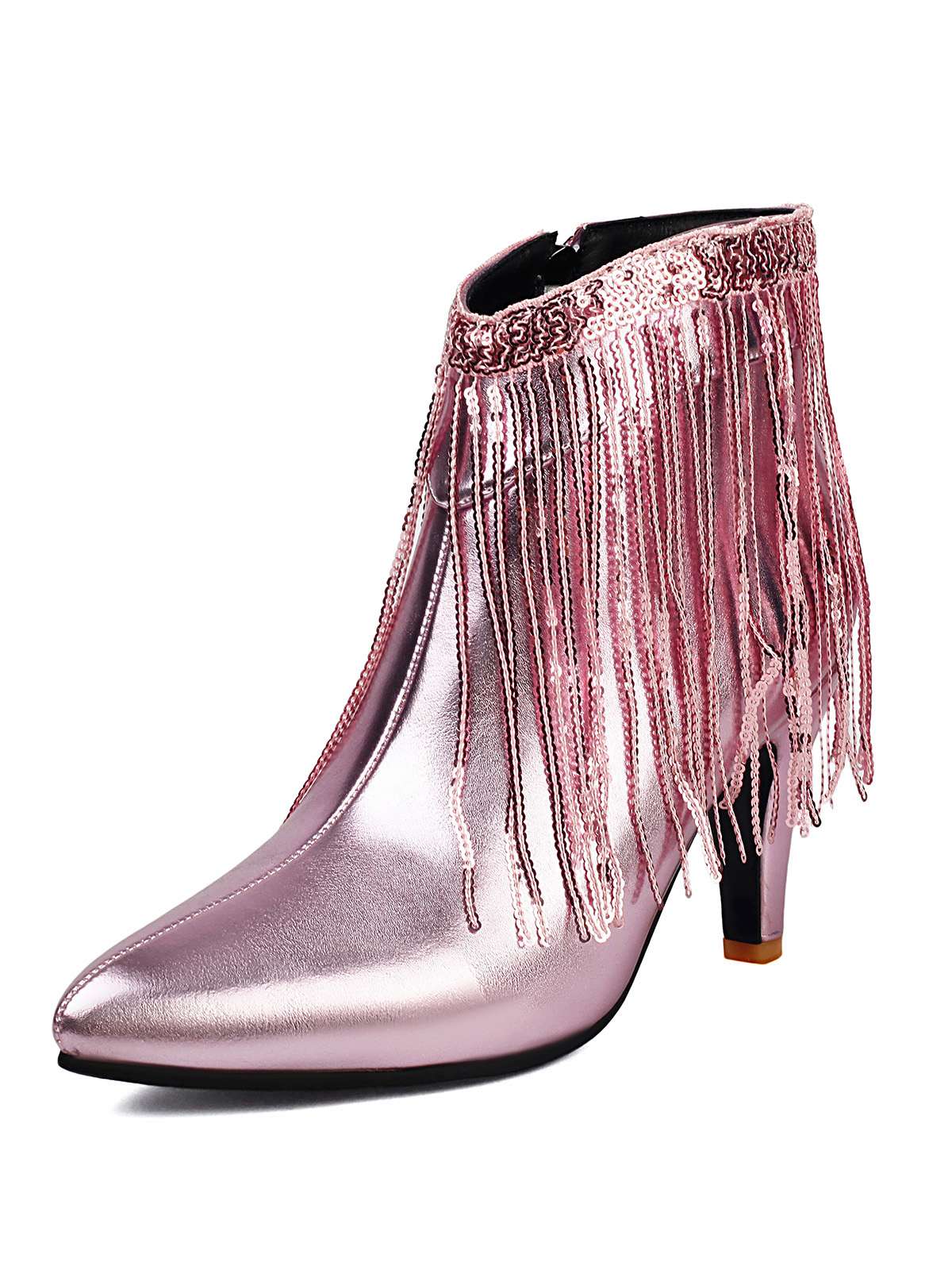 Metallic Tassel Pointed Toe Stiletto Chelsea Boots - Image 5