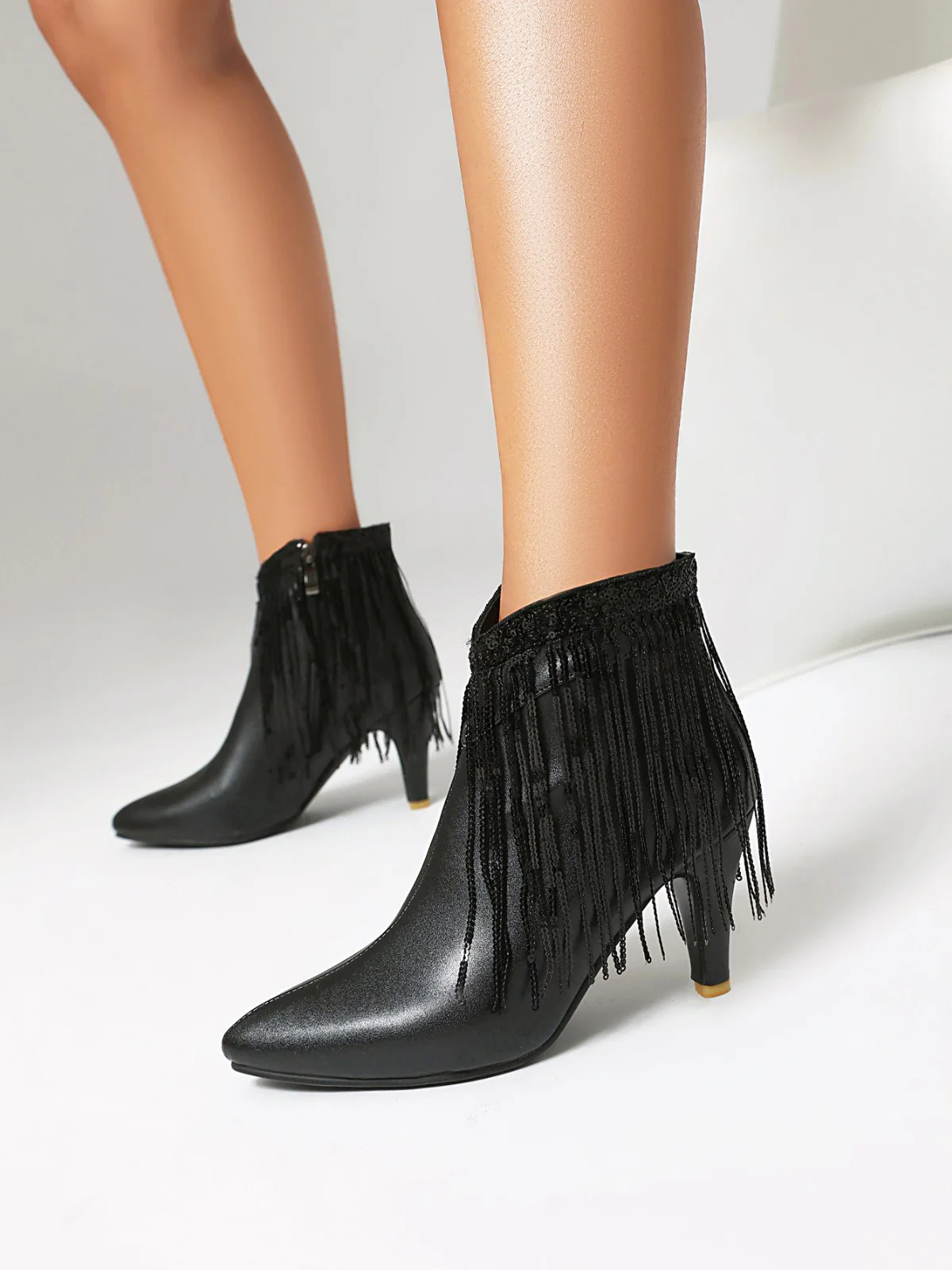 Metallic Tassel Pointed Toe Stiletto Chelsea Boots - Image 9