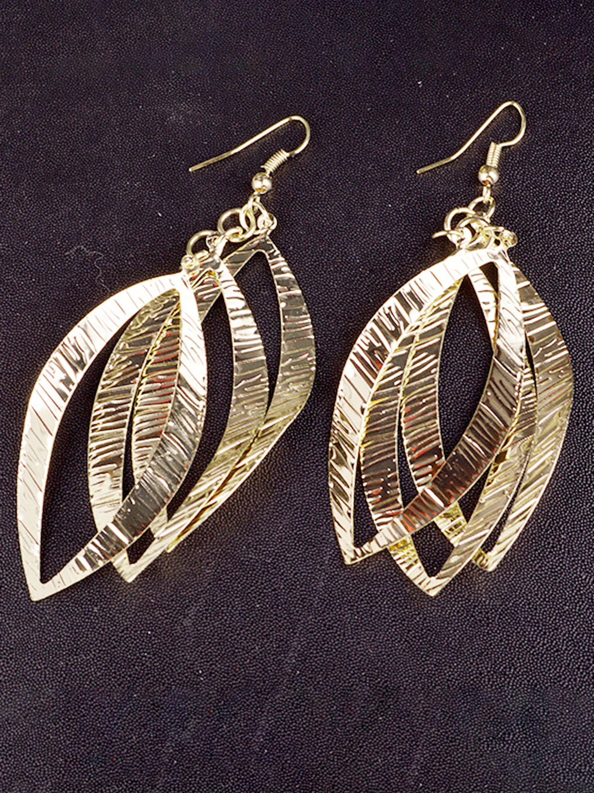 Metallic Textured Multi-Layer Leaf Dangle Earrings - Image 3