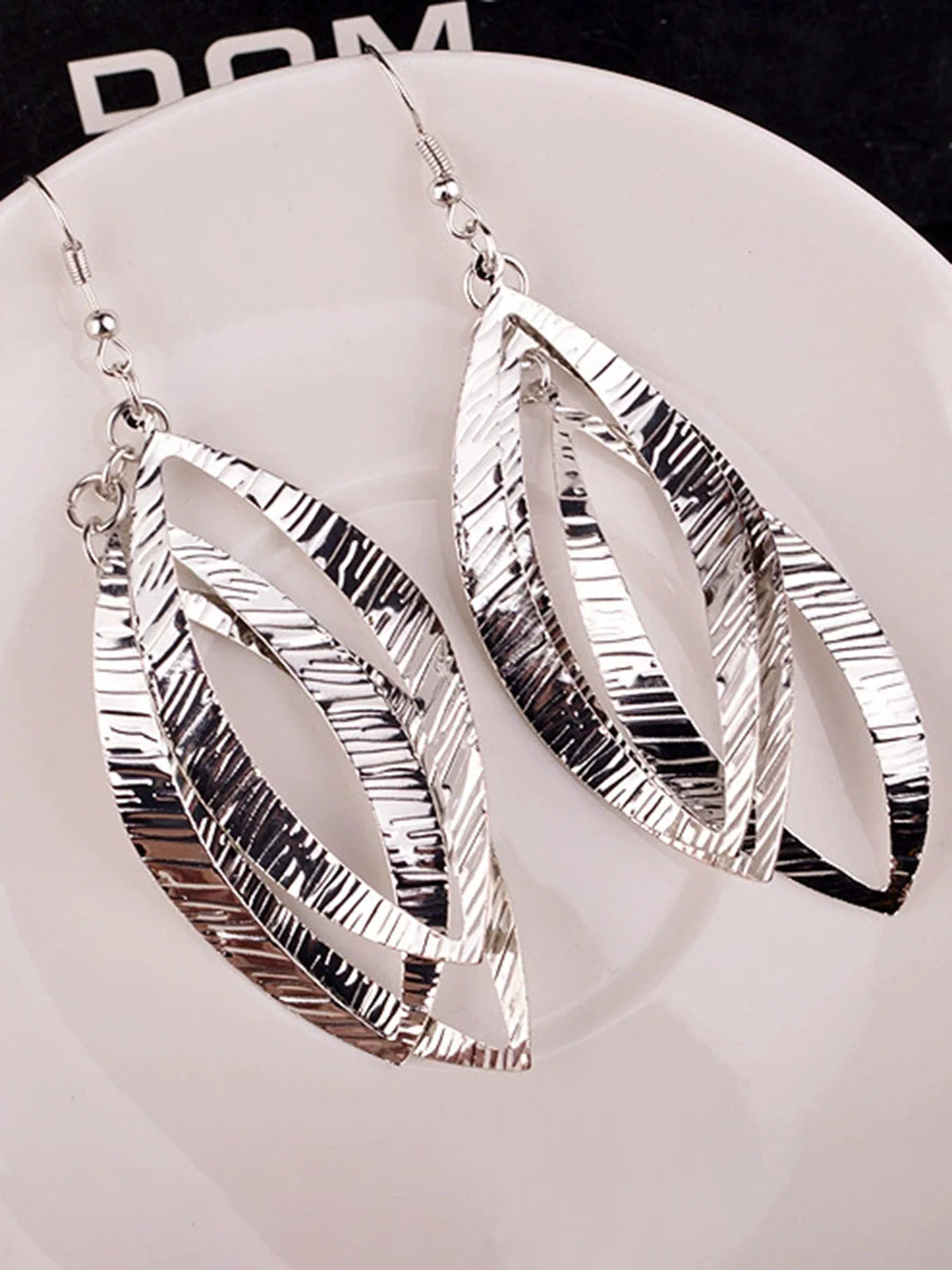 Metallic Textured Multi-Layer Leaf Dangle Earrings - Image 4