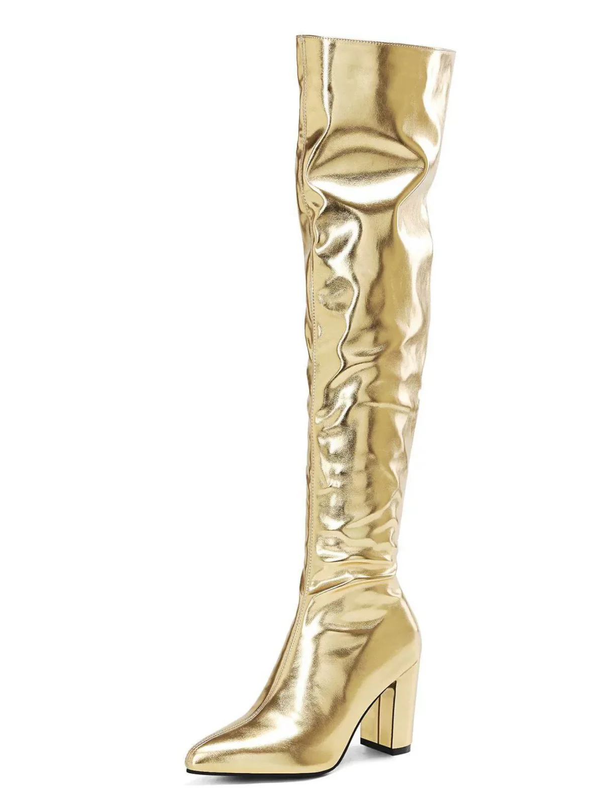 Metallic Thigh-High Block Heel Boots - Image 2