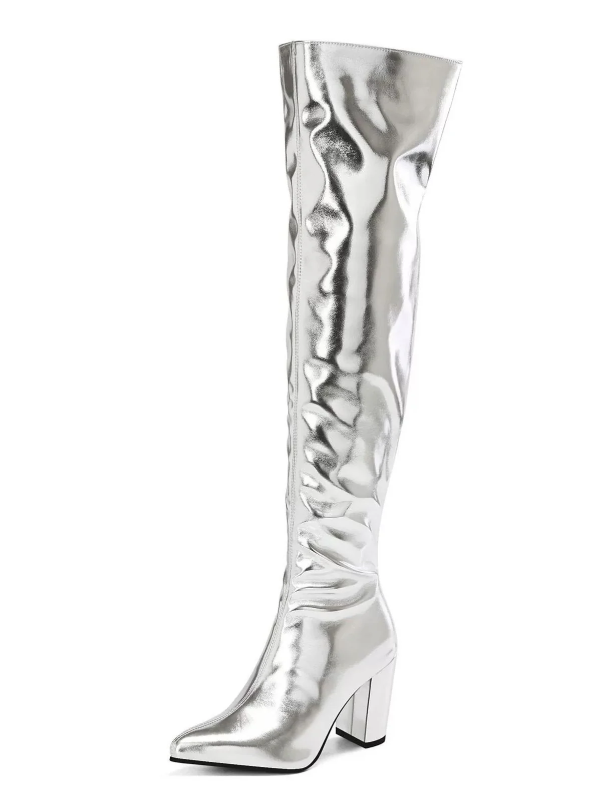 Metallic Thigh-High Block Heel Boots - Image 4