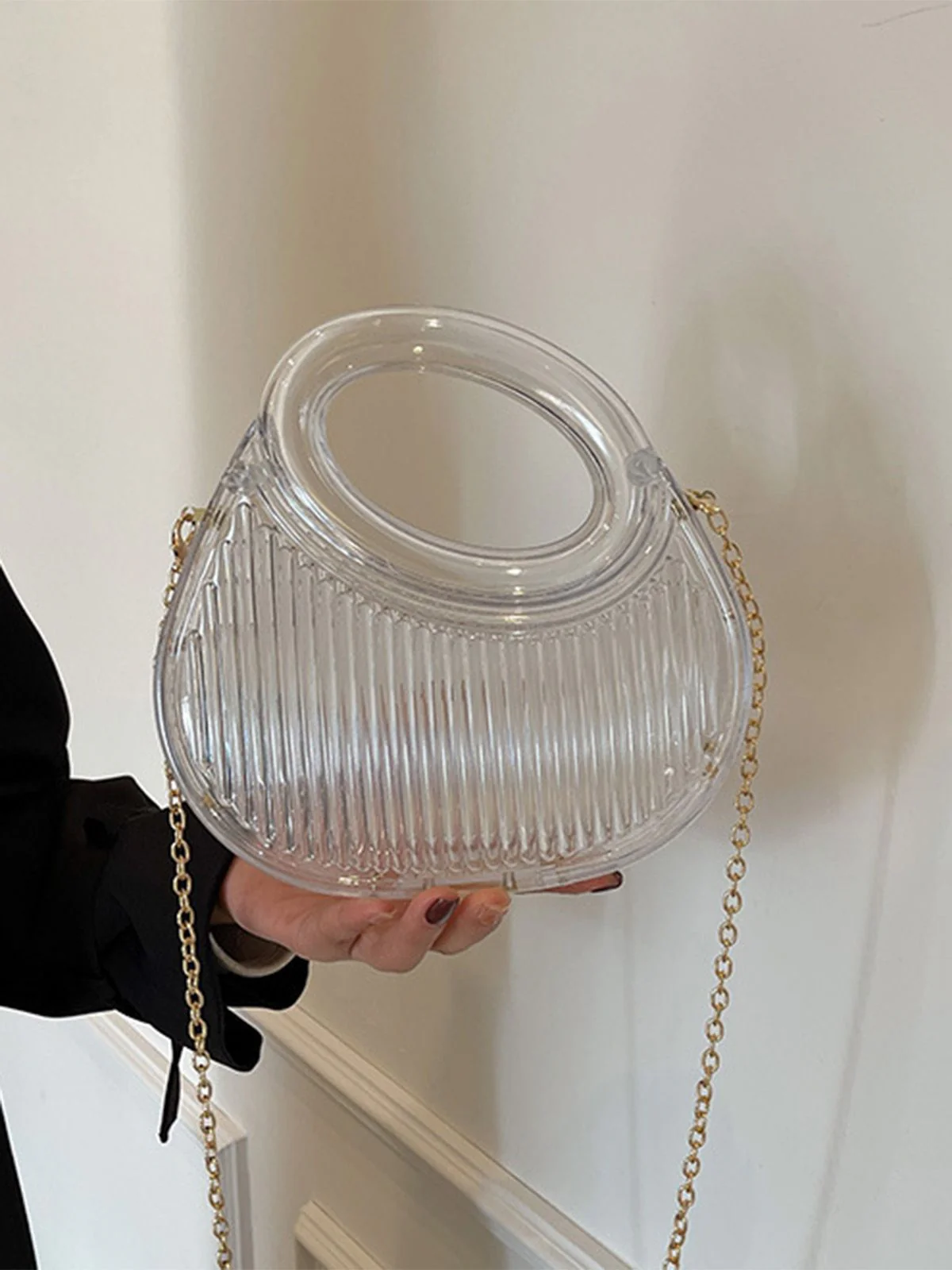 Metallic Top-Handle Chain Crossbody Bag - Image 4