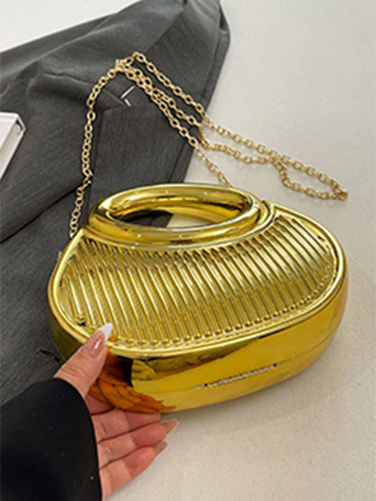 Metallic Top-Handle Chain Crossbody Bag - Image 9