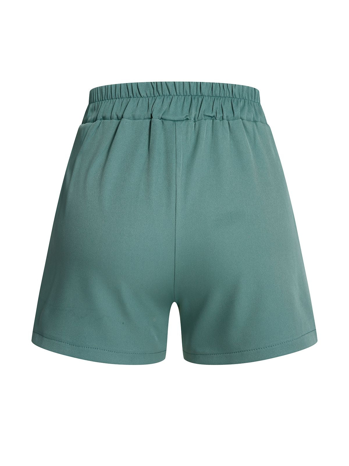 Mint Green 1950s Solid Pleating Decorative Pocket Shorts - Image 4