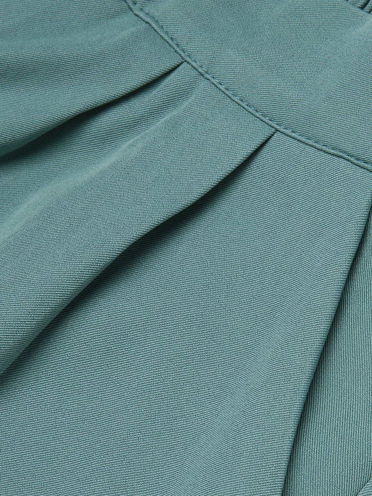 Mint Green 1950s Solid Pleating Decorative Pocket Shorts - Image 5